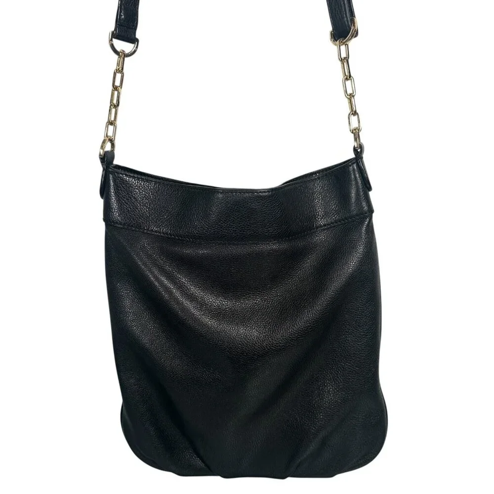 Tory Burch Black Stacked T Book Bag Pebbled Leather Crossbody - Picture 14 of 16